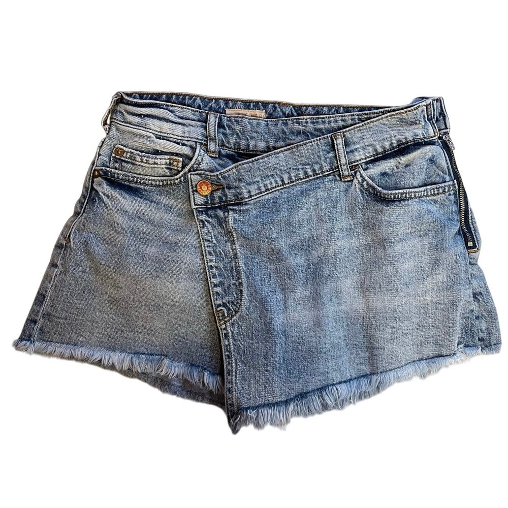 Pilcro Anthropologie Medium Wash Distressed Nood Zelus Denim Micro Mini Skort 26